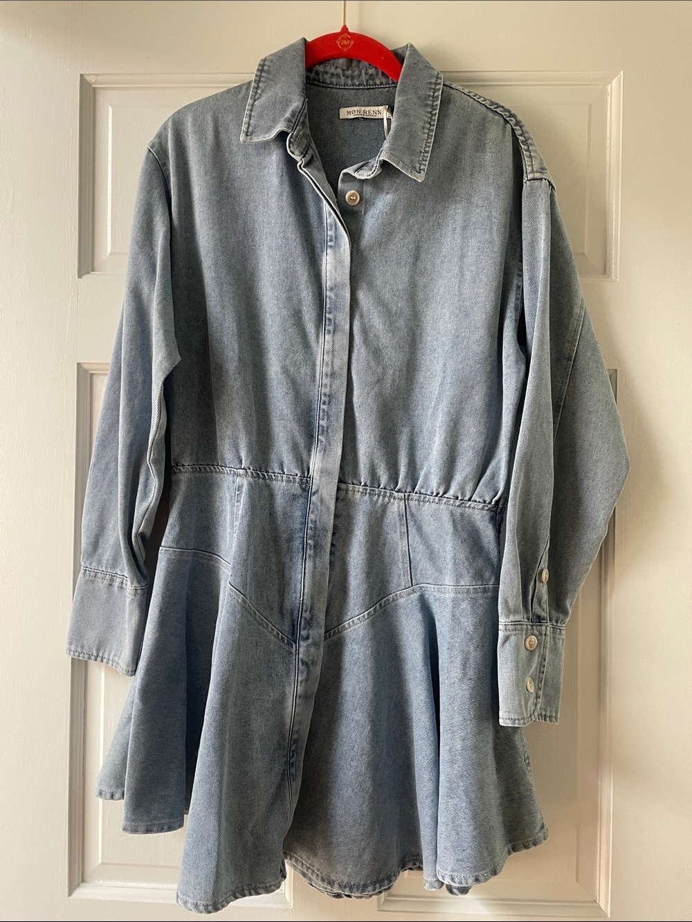Mon Renn Light Wash Denim Button-Front Dress